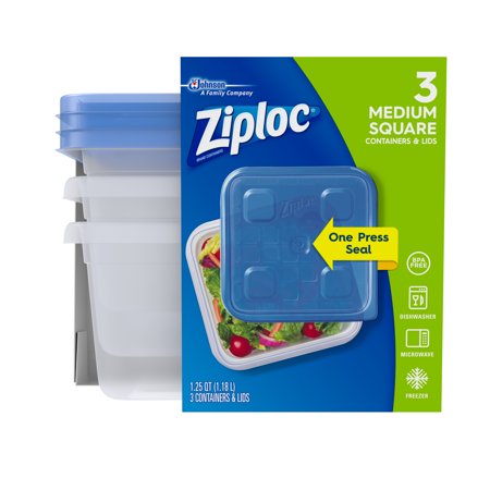 (2 Pack) Container with One Press Seal, Medium Square, 3 count